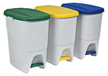 Treteimer PP, hellgrau, farbiger Deckel, 25 Ltr., mit Mittelsteg zur Mülltrennung
